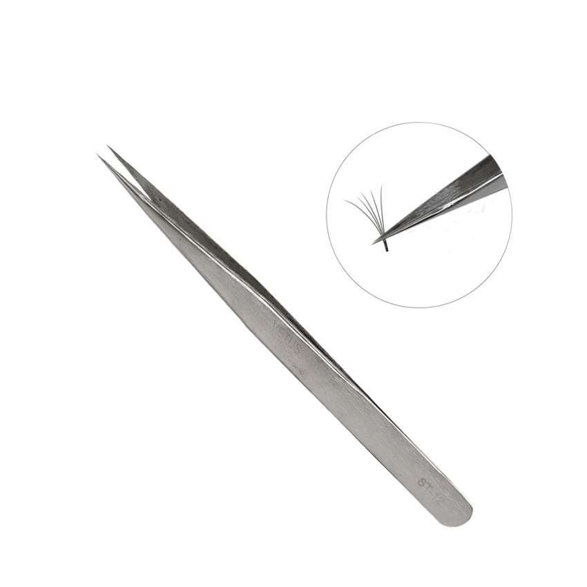 Vetus Stainless Tweezers Volume and Individual Eyelash Extension Application Tool -ST-12  Straight (Medium Tip) 